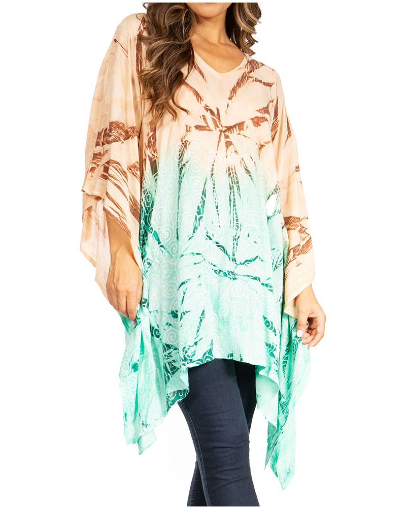 Adalwin Third Tie Dye Desert Sun Circle Tunic Top Blouse with Embroidery