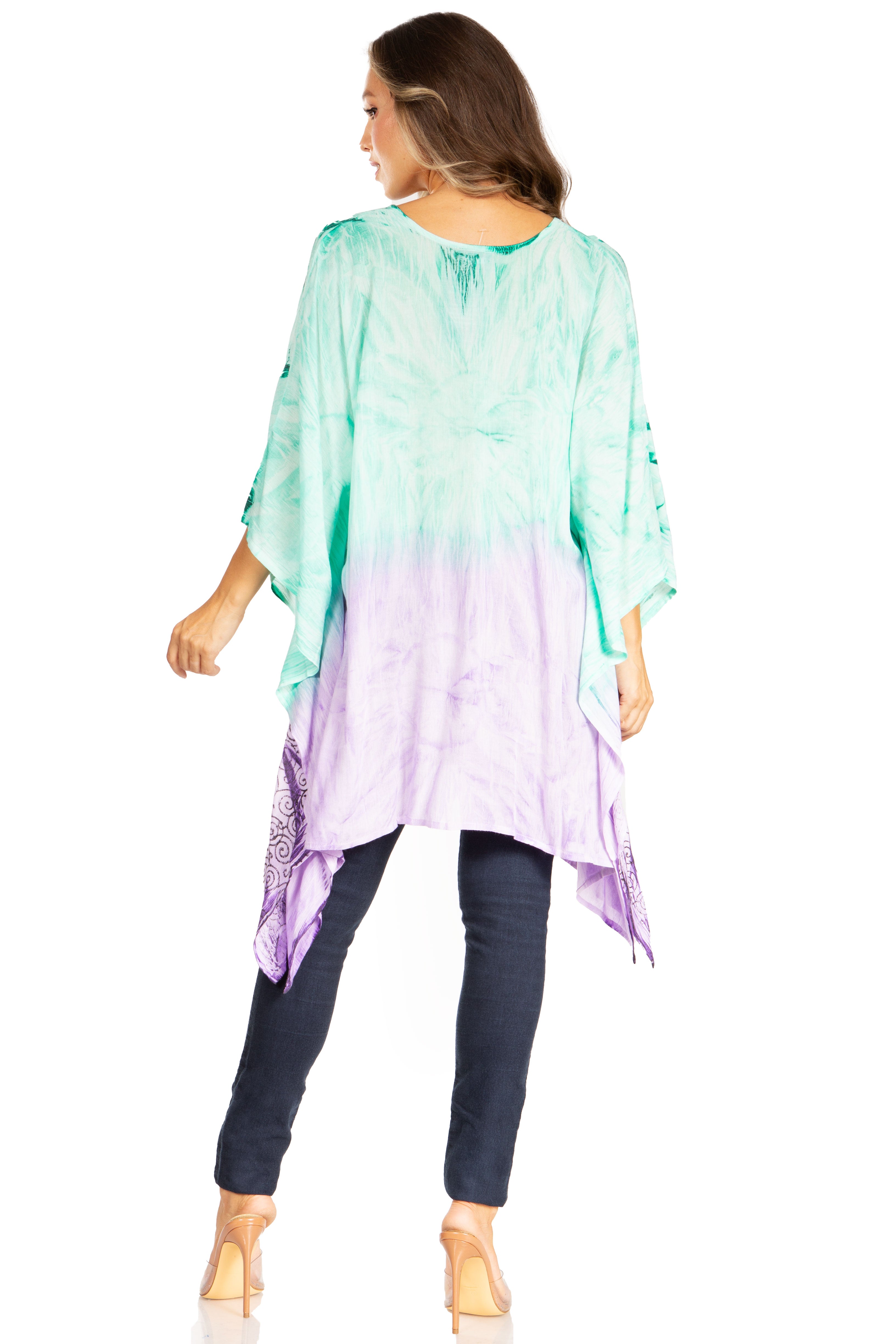 Adalwin Third Tie Dye Desert Sun Circle Tunic Top Blouse with Embroidery