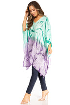 Adalwin Third Tie Dye Desert Sun Circle Tunic Top Blouse with Embroidery