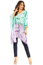 Adalwin Third Tie Dye Desert Sun Circle Tunic Top Blouse with Embroidery