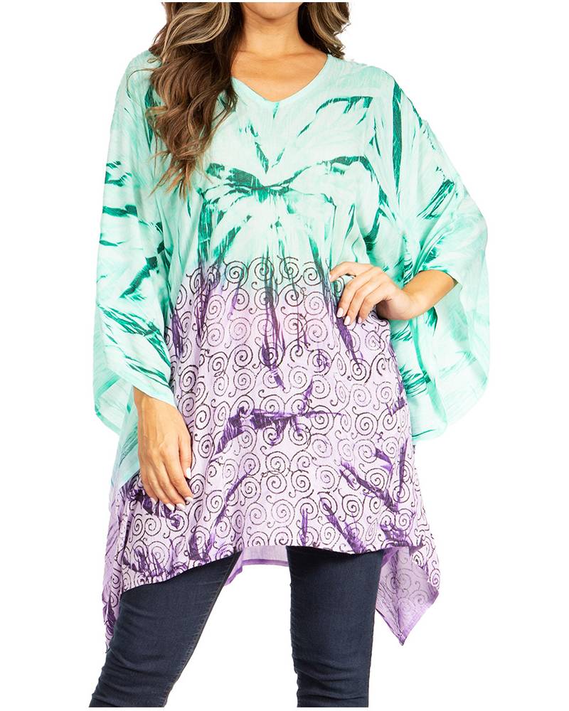 Adalwin Third Tie Dye Desert Sun Circle Tunic Top Blouse with Embroidery