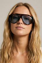 Tortoise Frame Aviator Sunglasses with Blue Lenses