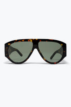 Tortoise Oversized Shield Sunglasses with Green Lens