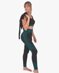 Trois Seamless Jacket, Leggings & Sports Top 3 Set | Black and Teal Blue