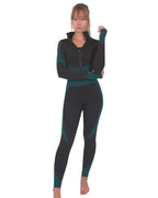 Trois Seamless Jacket, Leggings & Sports Top 3 Set | Black and Teal Blue