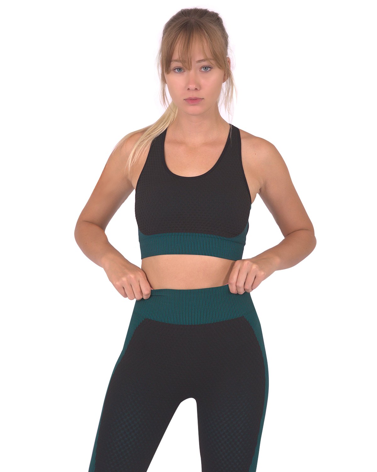 Trois Seamless Sports Bra | Black and Teal Blue