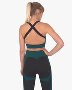 Trois Seamless Sports Bra | Black and Teal Blue