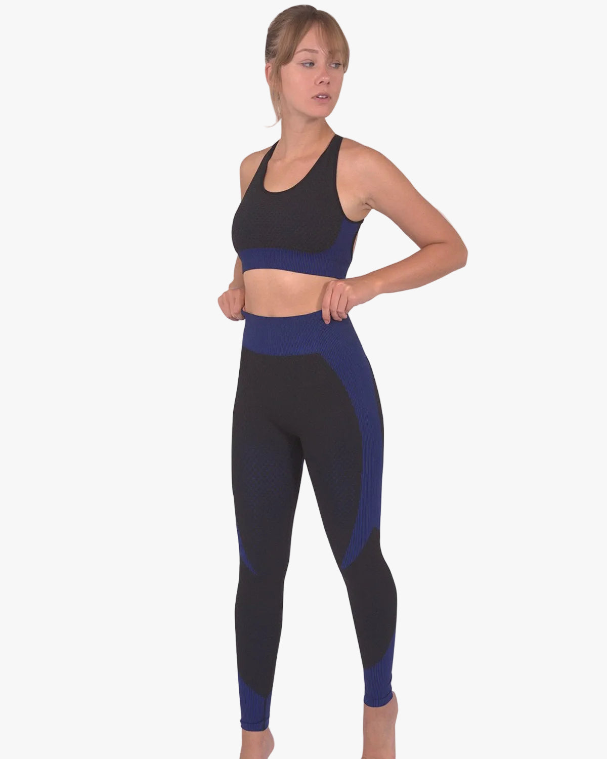 Trois Seamless Leggings & Sports Top 2 Set | Black and Navy