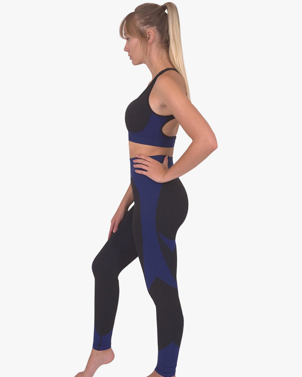 Trois Seamless Leggings & Sports Top 2 Set | Black and Navy