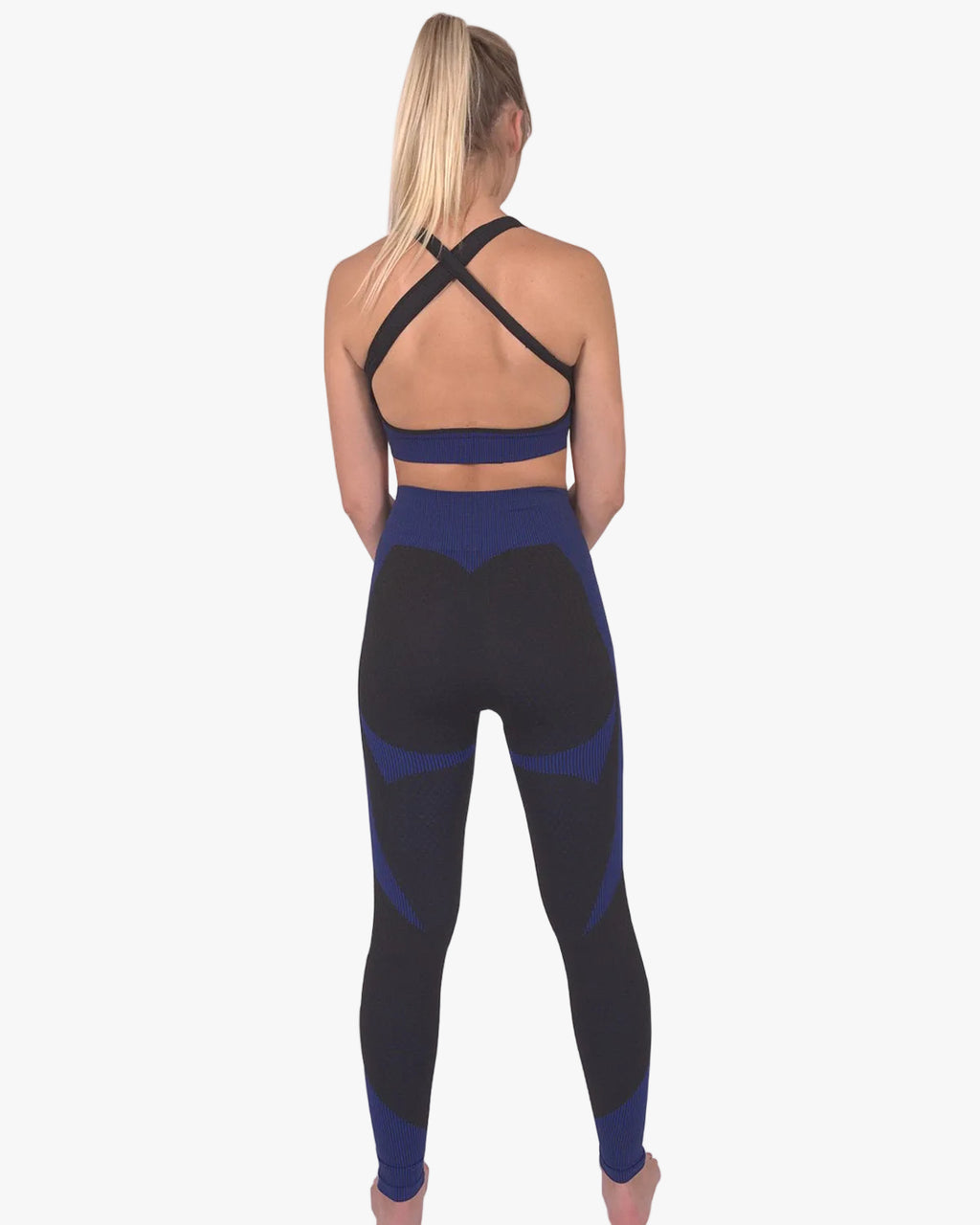 Trois Seamless Leggings & Sports Top 2 Set | Black and Navy
