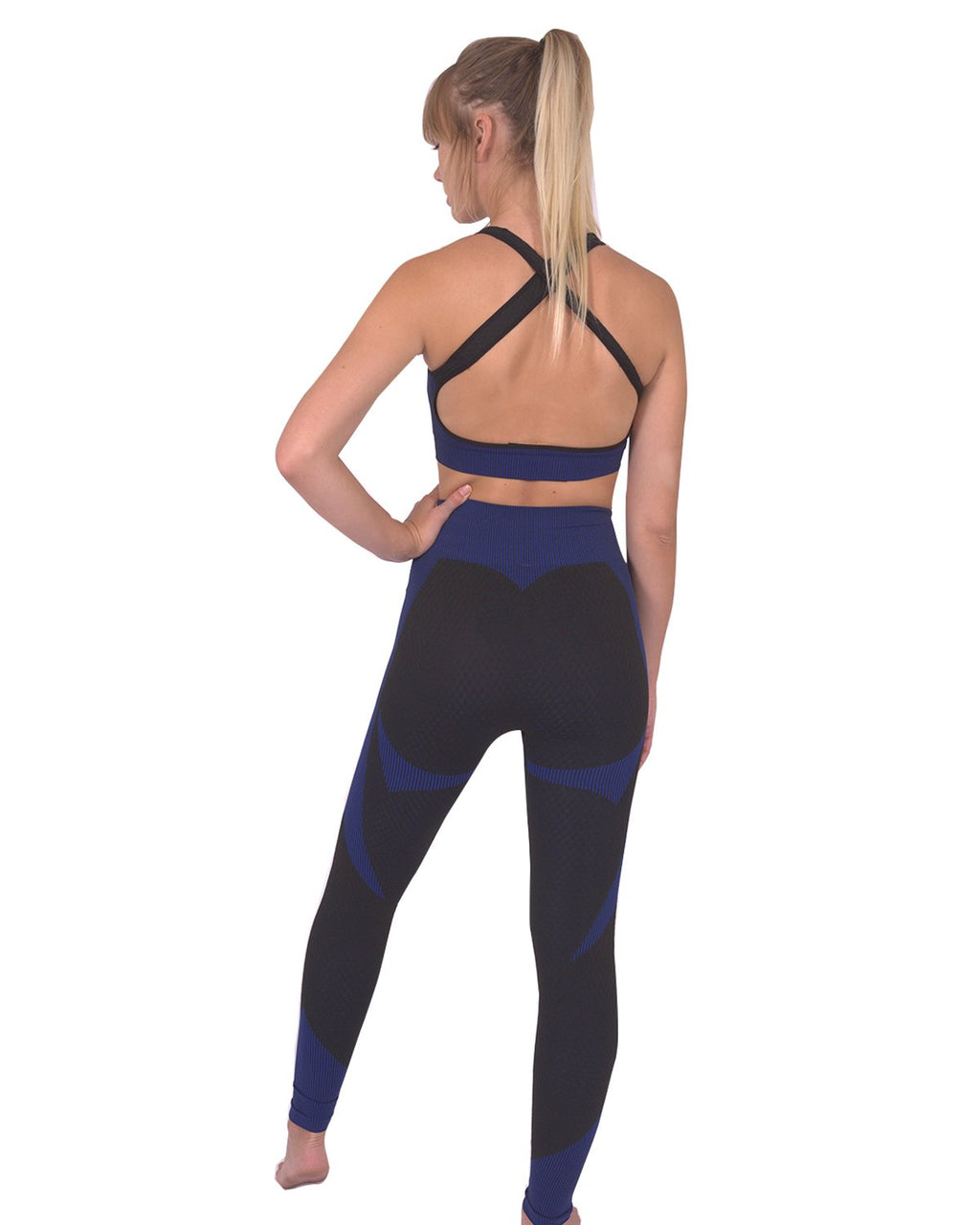 Trois Seamless Leggings & Sports Top 2 Set | Black and Navy