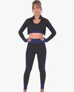 Trois Seamless Leggings & Sports Top 2 Set | Black and Navy