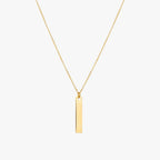 14K Yellow Gold Engravable Personalized Vertical Bar Pendant Necklace Polished Shiny on Cable Chain