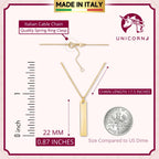 14K Yellow Gold Engravable Personalized Vertical Bar Pendant Necklace Polished Shiny on Cable Chain