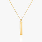 14K Yellow Gold Engravable Personalized Vertical Bar Pendant Necklace Polished Shiny on Cable Chain