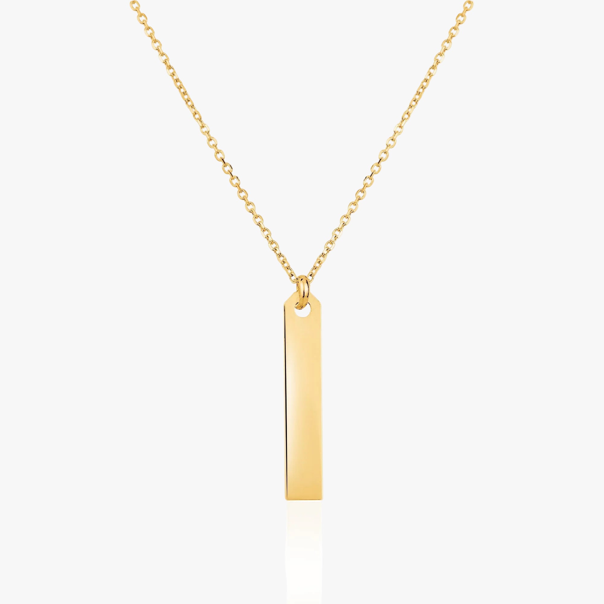 14K Yellow Gold Engravable Personalized Vertical Bar Pendant Necklace Polished Shiny on Cable Chain