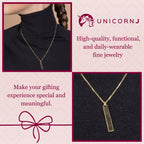 14K Yellow Gold Engravable Personalized Vertical Bar Pendant Necklace Polished Shiny on Cable Chain