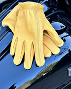 Legendary Gold Deerskin Leather Short Wrist Motorcycle Gloves