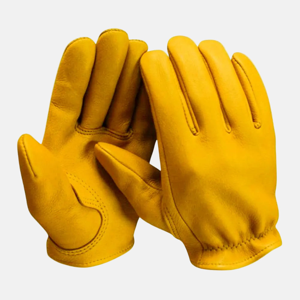 Legendary Gold Deerskin Leather Short Wrist Motorcycle Gloves