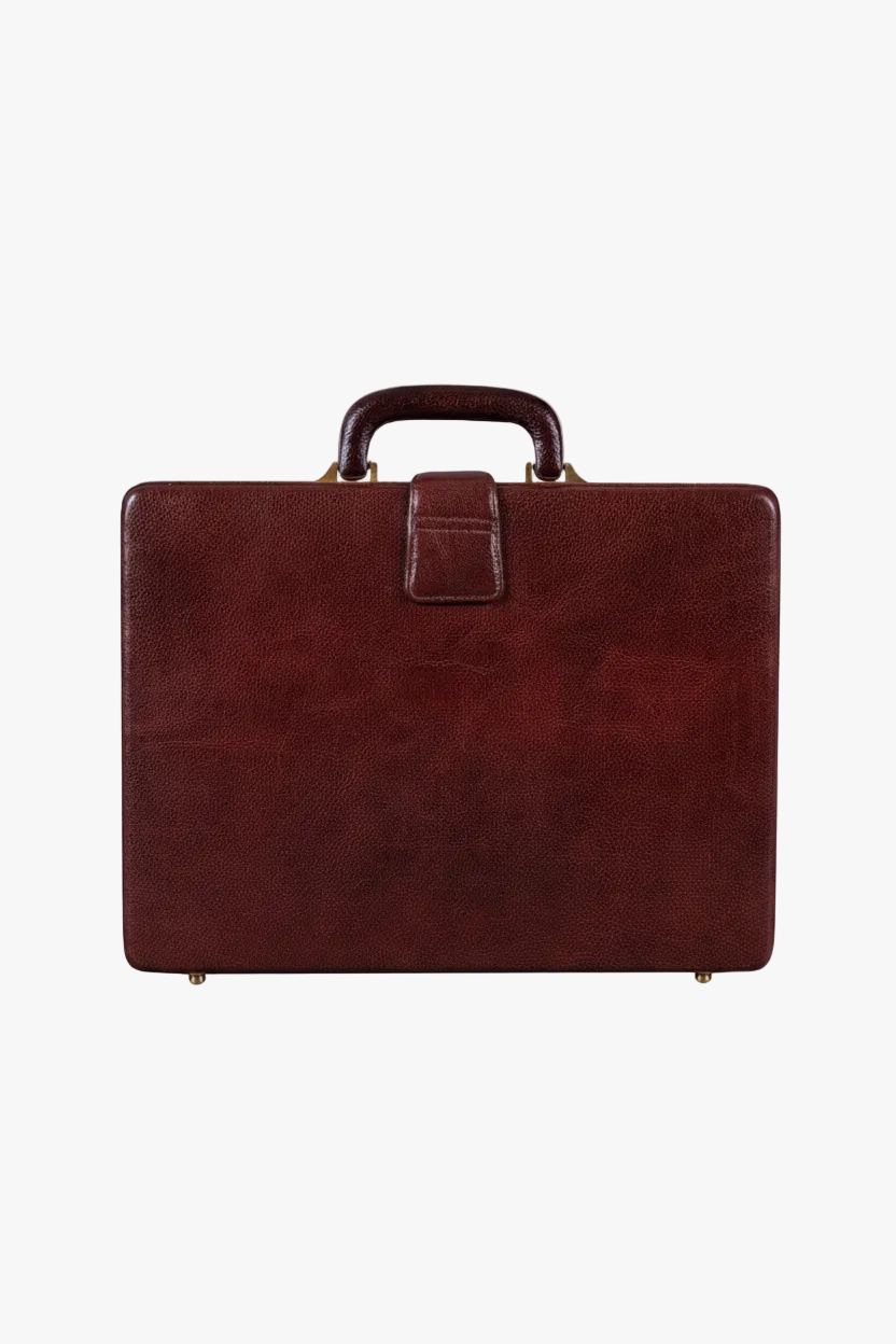 Executive Men's Leather Attache Briefcase Brown/Cherry Red