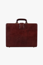 Executive Men's Leather Attache Briefcase Brown/Cherry Red