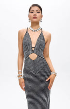 Vena Embellished Cut-Out Crystal Maxi Dress Black