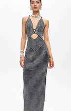 Vena Embellished Cut-Out Crystal Maxi Dress Black