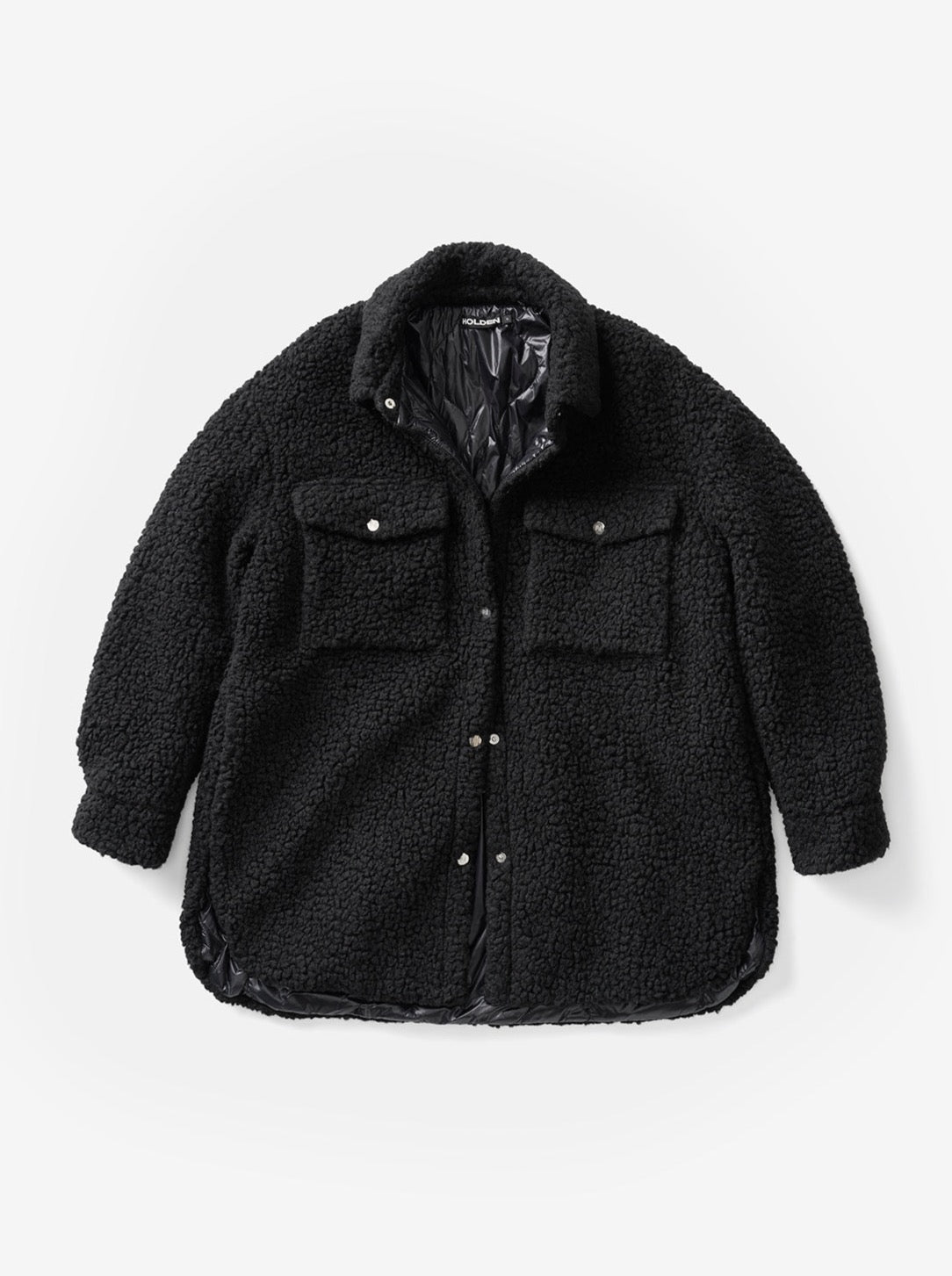 Padded Wool Sherpa Shirt Jacket | Black