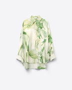 Watercolor Print Button-Down Blouse in Green