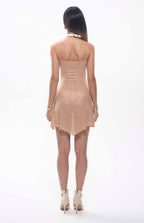 Wena Rhinestone Mesh Sparkle Mini Dress Nude