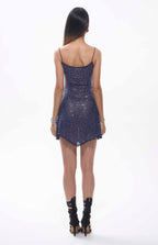 Wena Crystal Mesh Sparkle Mini Dress Blue