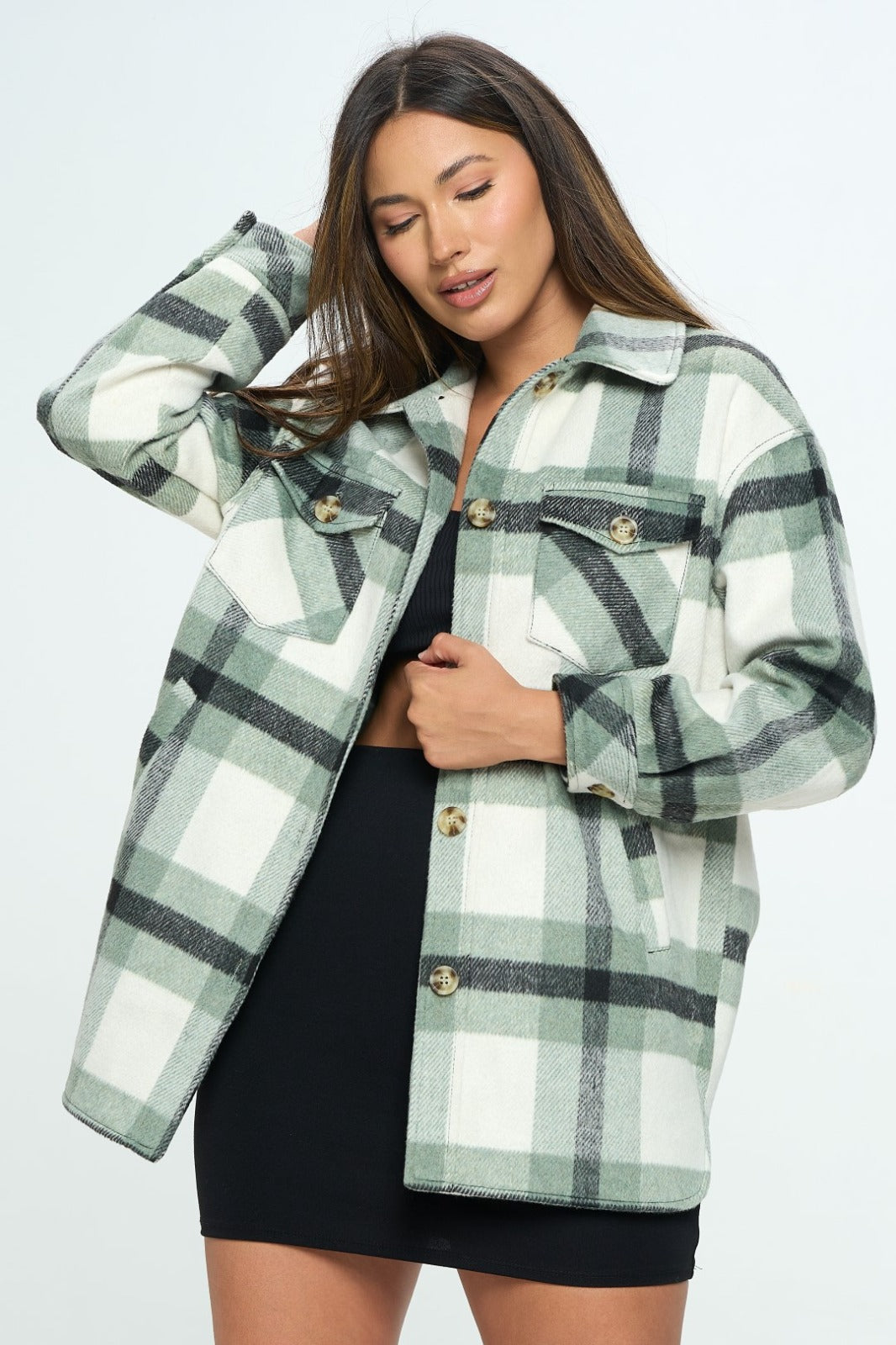 Sage Vegan Wool Shacket Getting Limited