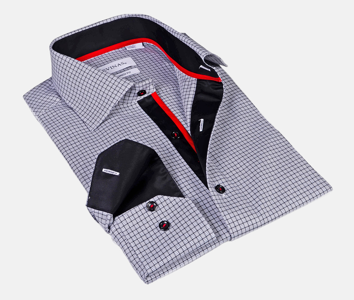 White & Grey Twill Shirt | Tailored (Slim) Fit