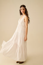 White Maxi Dress with Lace Details and Boho Style