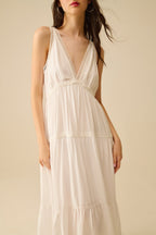 White Maxi Dress with Lace Details and Boho Style
