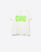 White Relaxed CIAO T-Shirt with Green Letters