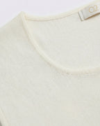 White Ribbed Knit Scoop Neck Sweater in Lightweight Knit