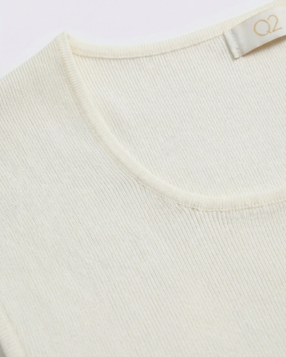 White Ribbed Knit Scoop Neck Sweater in Lightweight Knit