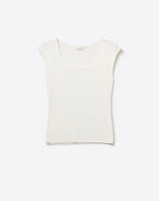 White Ribbed Knit Scoop Neck Sweater in Lightweight Knit