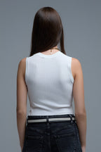 White Sleeveless Ribbed Knitted Top