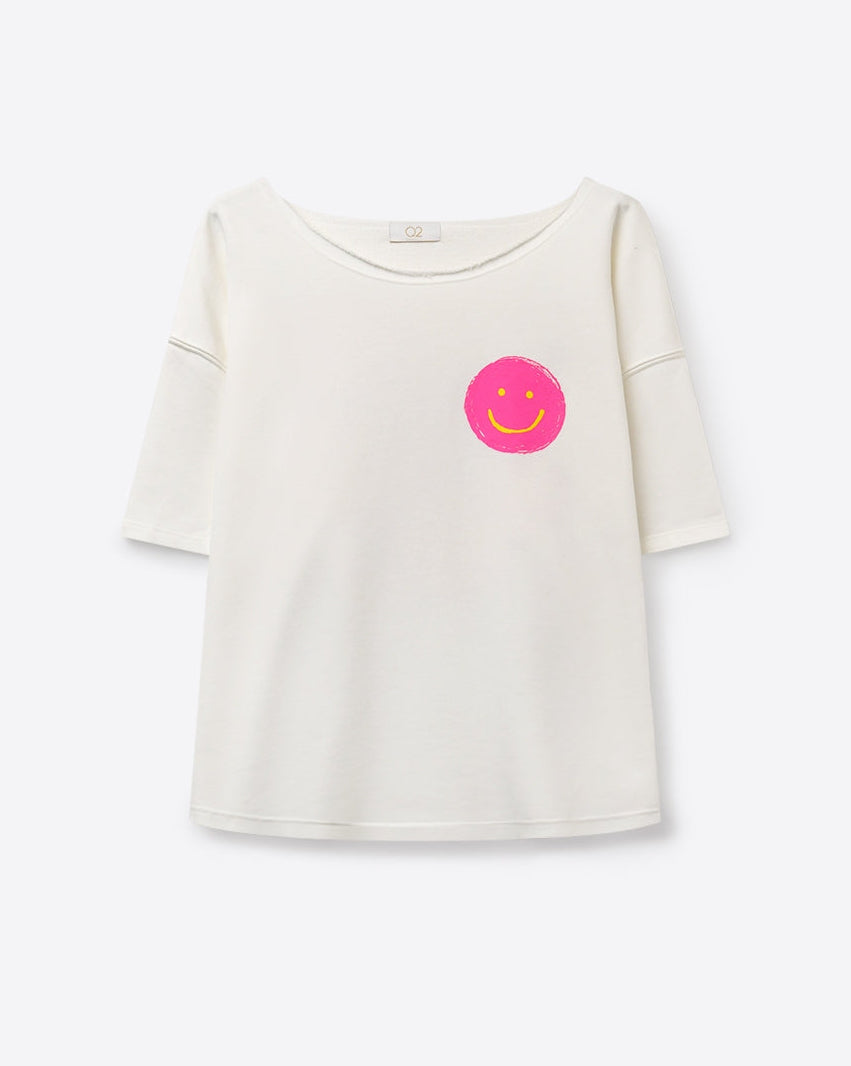 White Smiley Face Casual Short Sleeve Sweatshirt