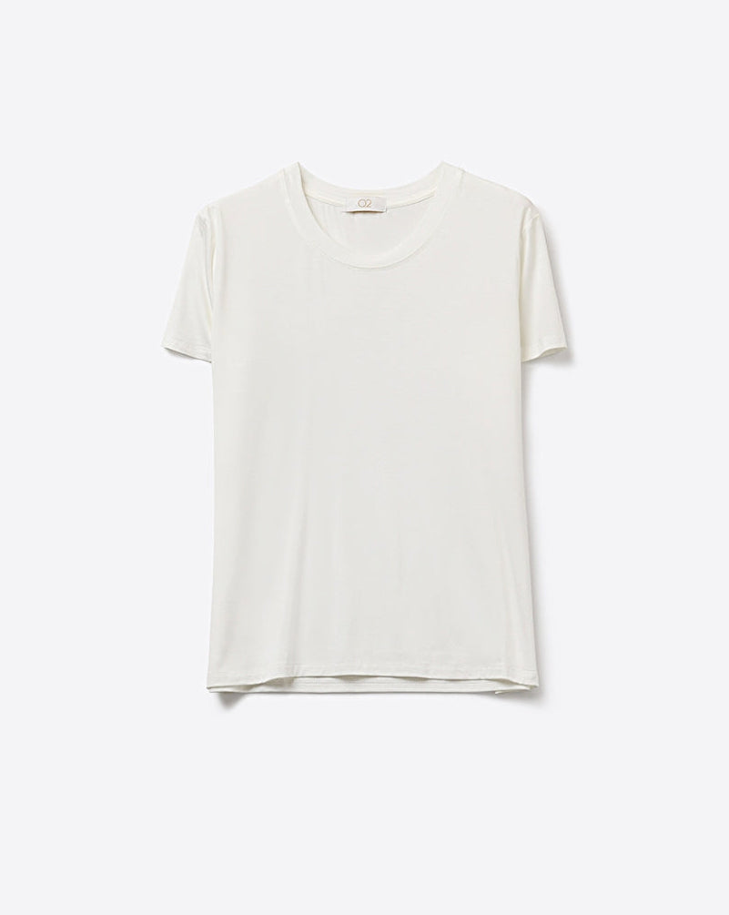 White Basic Crew Neck Short Sleeve T-Shirt in Viscose Fabric