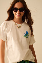 White T-Shirt with Tropical Graphic Print