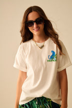 White T-Shirt with Tropical Graphic Print