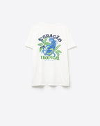 White T-Shirt with Tropical Graphic Print