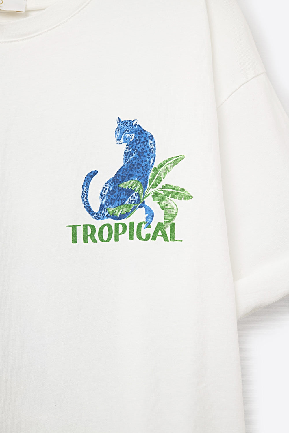 White T-Shirt with Tropical Graphic Print