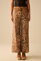 Wide-Leg Tiger Print Pants with Double Side Seams