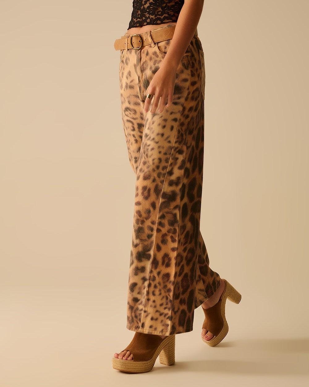 Wide-Leg Tiger Print Pants with Double Side Seams