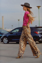 Wide-Leg Tiger Print Pants with Double Side Seams