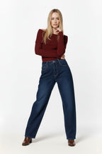 Wide Leg Jeans with Side Dart Detail in Deep Blue
